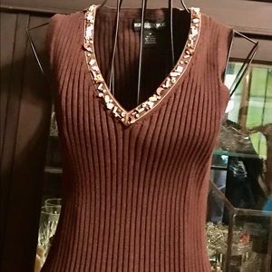 - NWOT World Republic Brown V Neck  Knit Top…